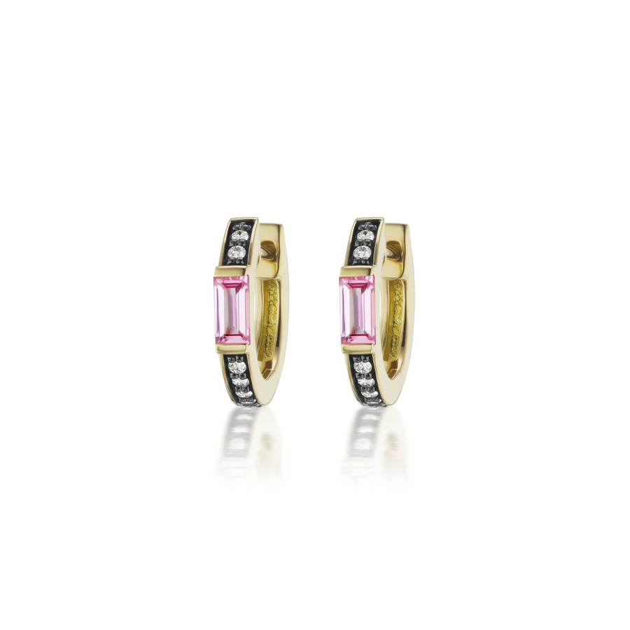 OTTO 18 - carat gold, diamond and pink sapphire huggie earrings