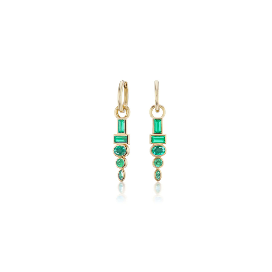 TOTEM 18 - carat gold and emerald huggie earrings