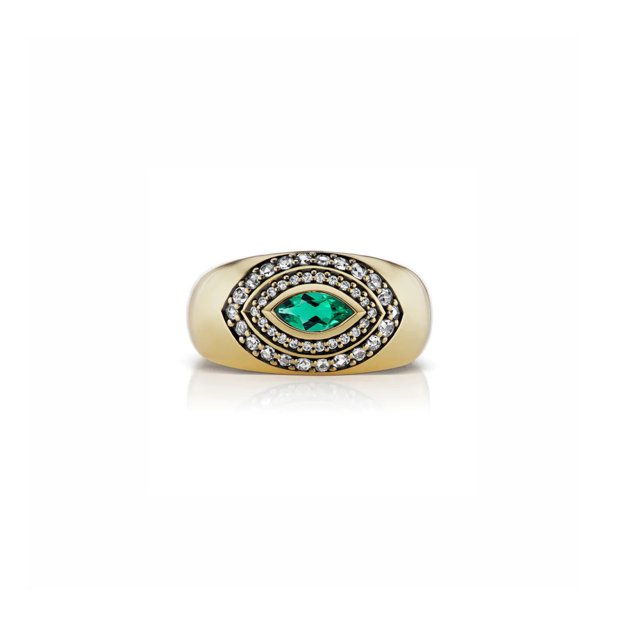AXL MARQUISE 18 - carat gold, diamond and emerald ring