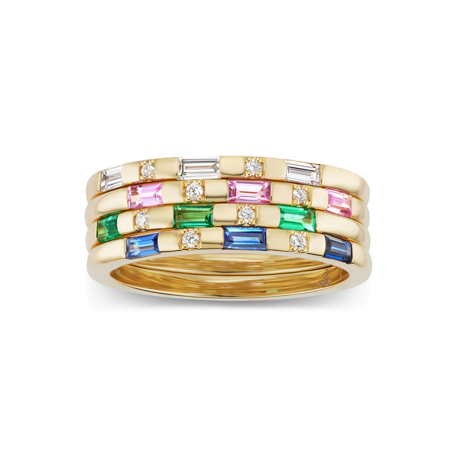 SINGLE ROW TAROT BAGUETTE 18 - carat gold, emerald and diamond ring