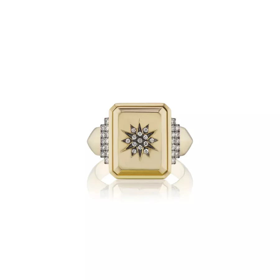 DECORATIVE MOTIF 18 - carat gold and diamond signet ring