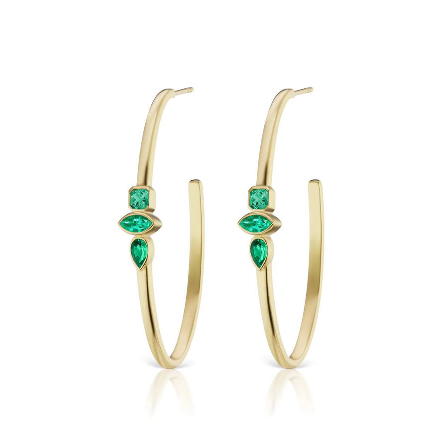 STX & STONE 18 - carat gold and emerald hoop earrings