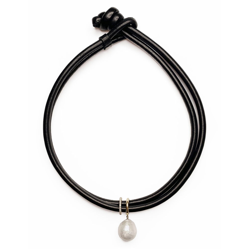 LARGE PEARL AND DIAMOND Slider Leather Necklace/Bracelet