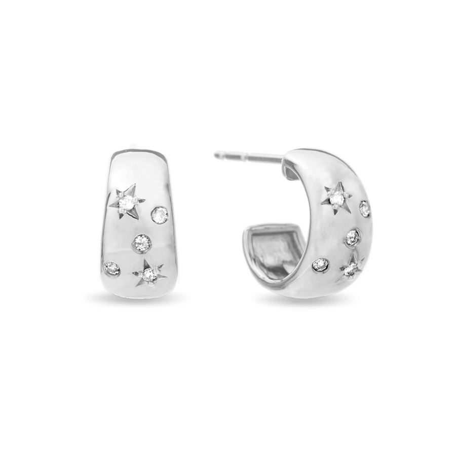 CELESTIAL DIAMONDS sterling silver and diamond wide huggie hoop earrings