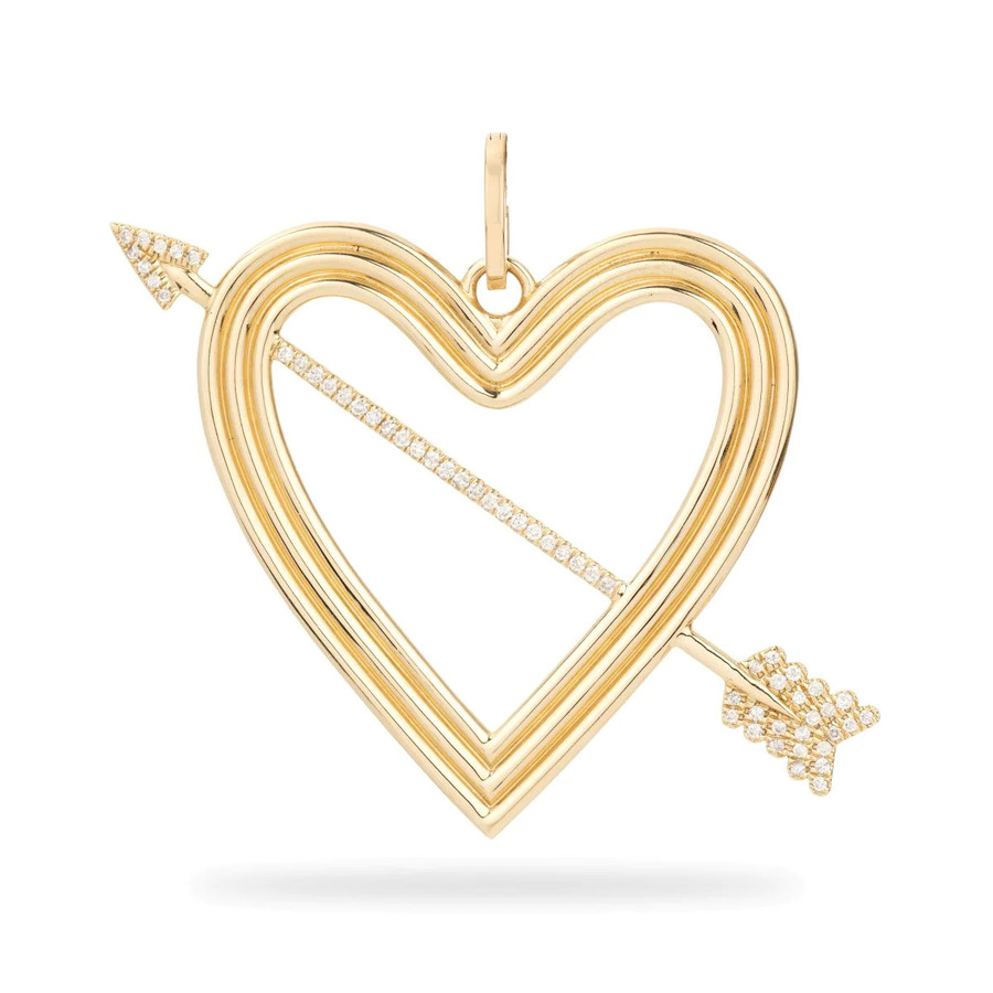 XL PAVÉ HEART + ARROW 14 - carat gold hinged charm