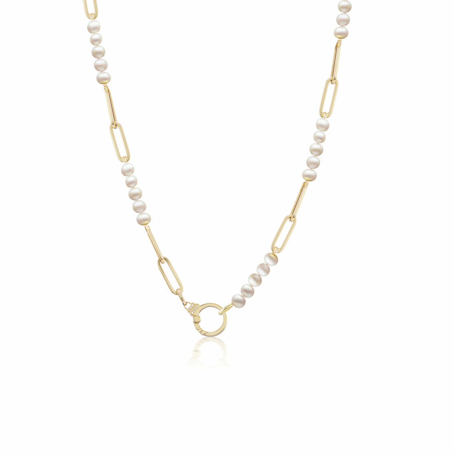 PEARL BEADED PAPERCLIP 18 - carat gold chain