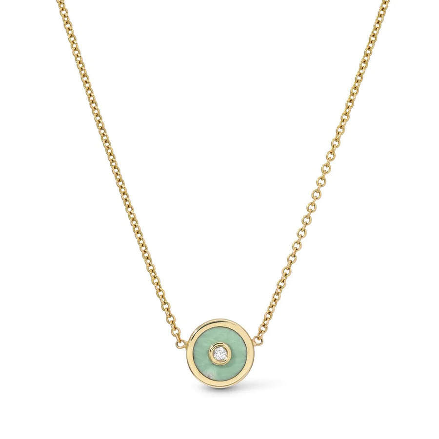 MINI COMPASS Green Turquoise and Diamond pendant necklace