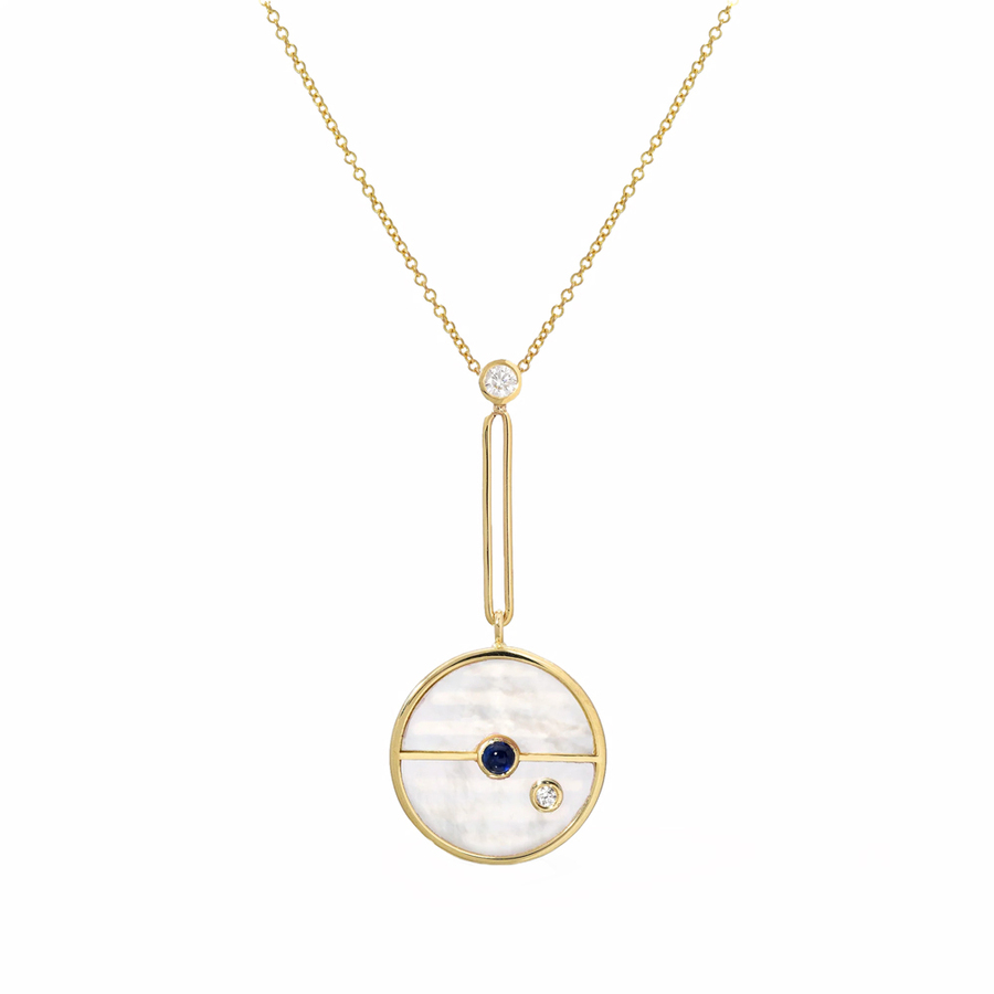 SIGNATURE COMPASS PENDANT with White Mother of Pearl and Blue Sapphire