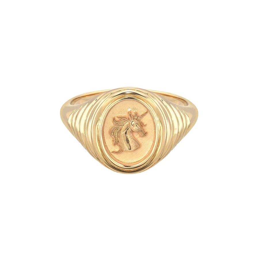 UNICORN Tiered Fantasy 14 - carat gold signet ring