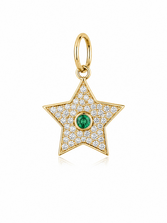 DIAMOND AND EMERALD STAR 14-carat gold charm