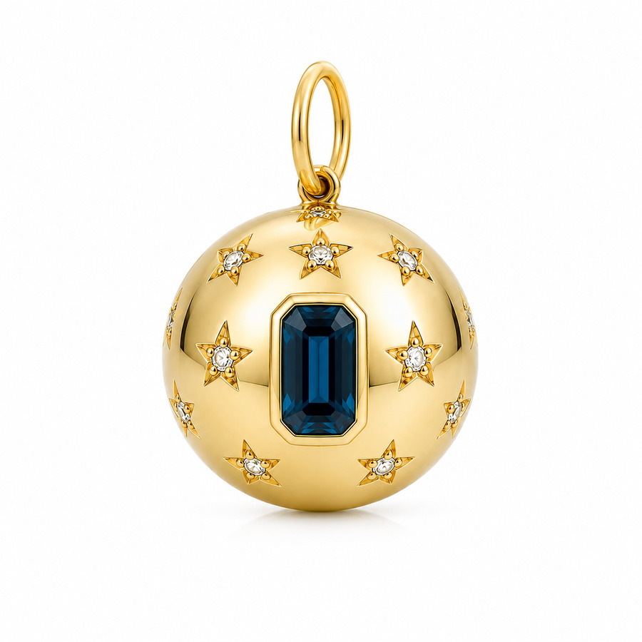 BLUE TOPAZ AND DIAMOND 14-carat gold sphere charm