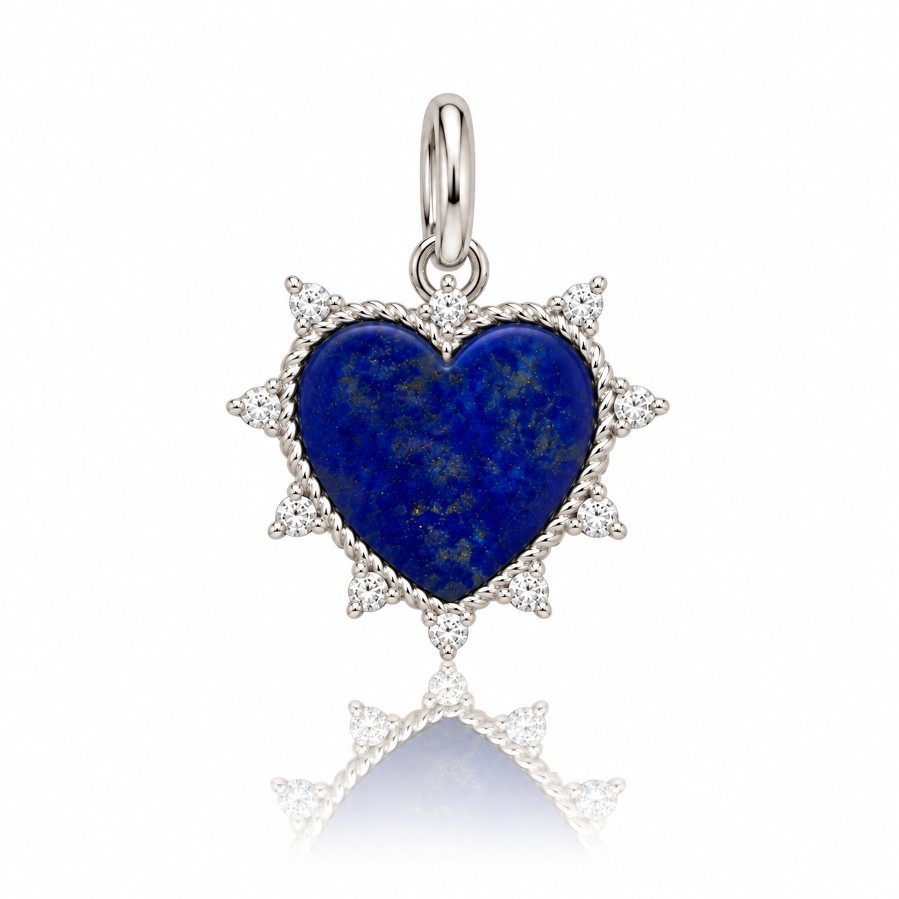 LAPIS HEART and diamond 14-carat white gold charm