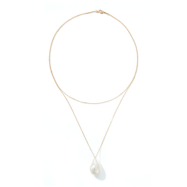 DOUBLE CHAIN BAROQUE PEARL 14-carat gold drop necklace
