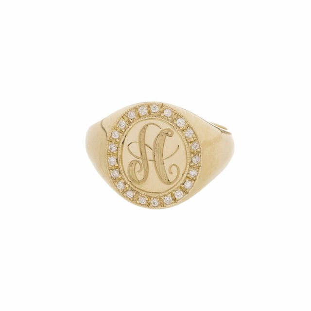 JUMBO SIGNET 14-carat gold and diamond ring