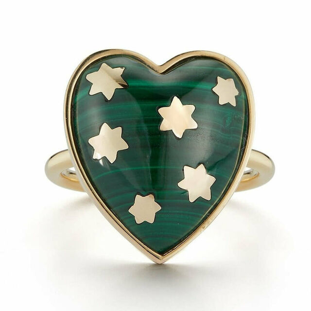 ANNA 14-carat gold and malachite heart ring