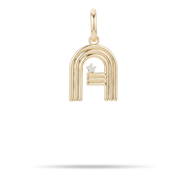 GROOVY DIAMOND INITIAL 14 - carat gold hinged charm