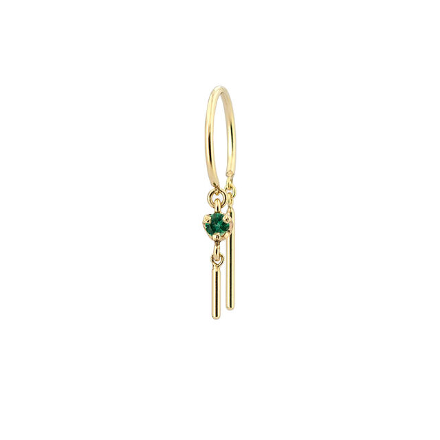 EMERALD or RUBY 14-carat gold baby chime single earring