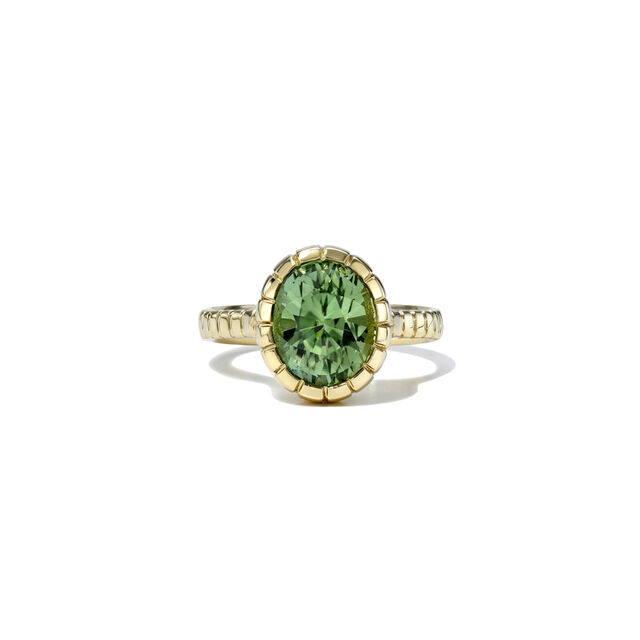 ONE OF A KIND HEIRLOOM BEZEL 14-carat gold and mint green tourmaline ring