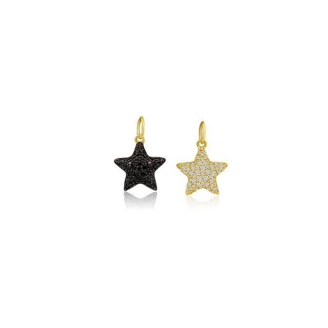 BLACK AND WHITE DIAMOND DOUBLE SIDED STAR 14-carat gold charm