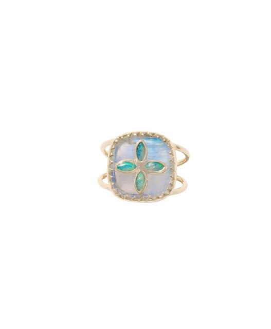BOWIE No2 moonstone, opal and yellow gold ring