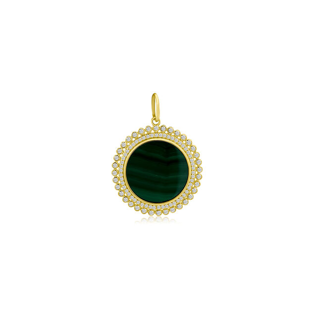 MALACHITE AND DIAMOND 14-carat gold charm