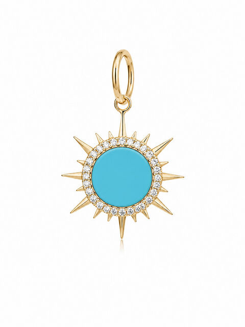 TURQUOISE STARBURST and diamond 14-carat gold charm