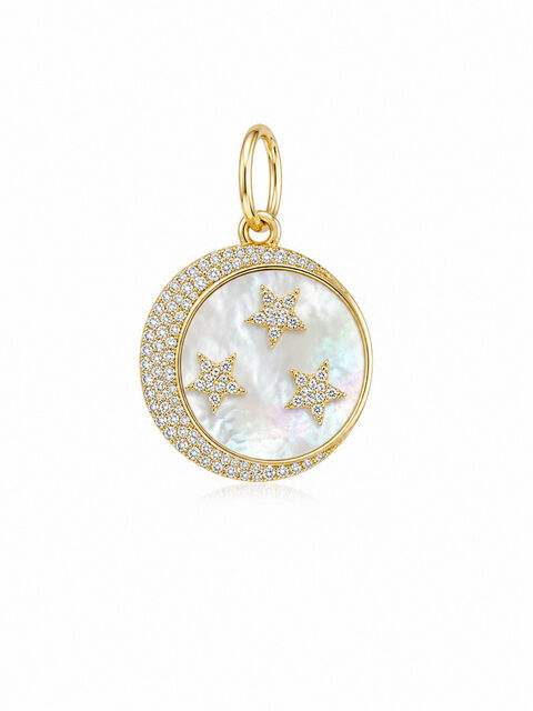 STAR AND MOON 14-carat gold, diamond and mother of pearl charm
