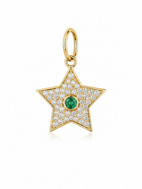 DIAMOND AND EMERALD STAR 14-carat gold charm