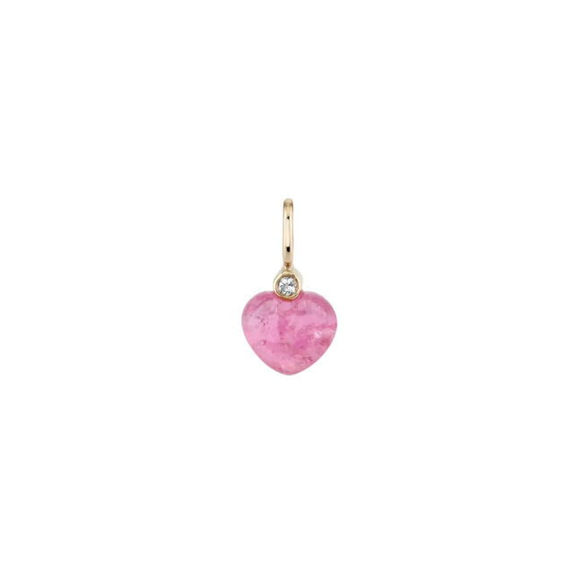 CARVED PINK TOURMALINE SWEETHEART 14 - carat gold and diamond charm