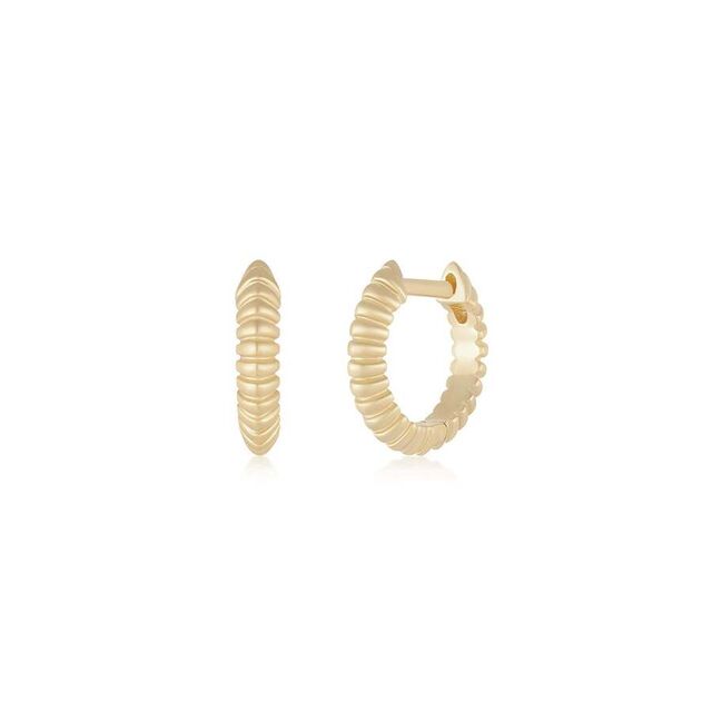 FLUTED KNIFE EDGE MINI 14 - carat yellow gold huggie earrings