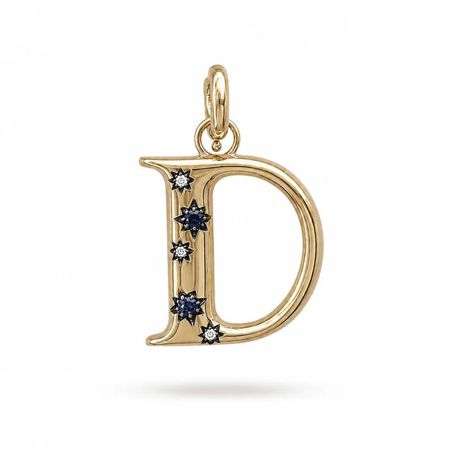 CELESTE DIAMOND AND SAPPHIRE INITIAL 14 - carat gold hinged charm