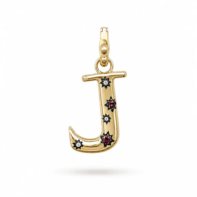 CELESTE DIAMOND AND GARNET INITIAL 14 - carat gold hinged charm