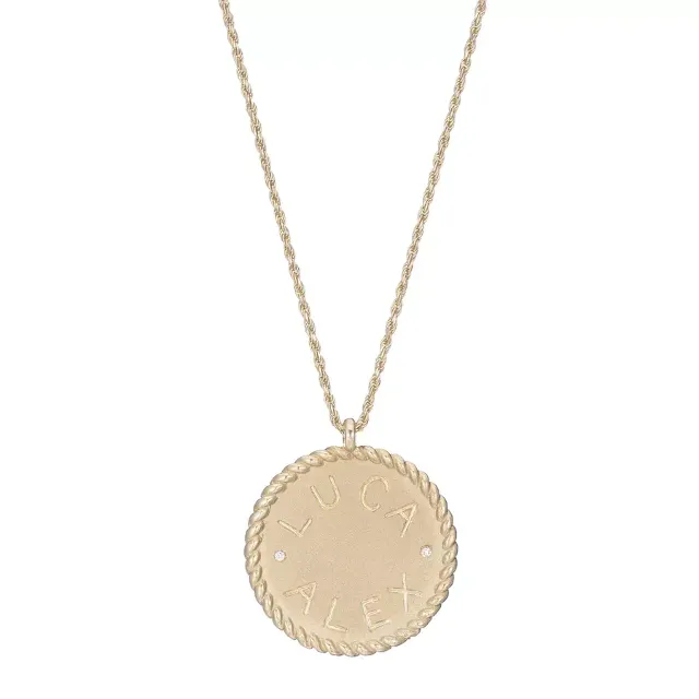 IMPERIAL DISC 14-carat gold pendant with 2 engravings and 2 diamonds