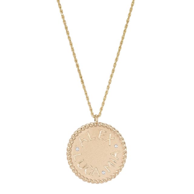 IMPERIAL DISC 14-carat gold pendant with 3 engravings and 3 diamonds