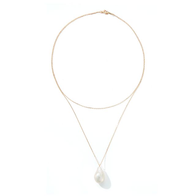 DOUBLE CHAIN BAROQUE PEARL 14-carat gold drop necklace