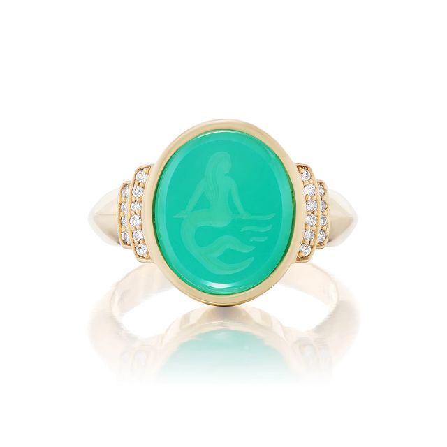 SIRENA 18 - carat gold, diamond and chrysoprase signet ring