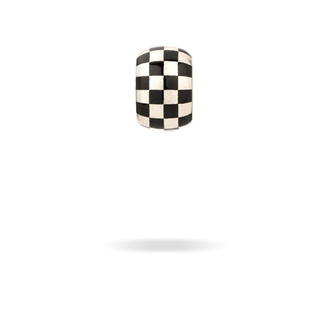 BLACK CERAMIC CHECKERBOARD sterling silver big bead