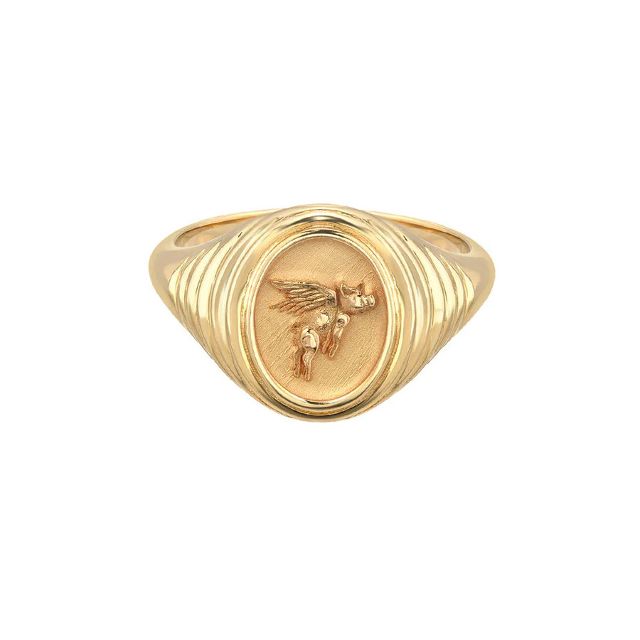 FLYING PIG Tiered Fantasy 14 - carat gold signet ring