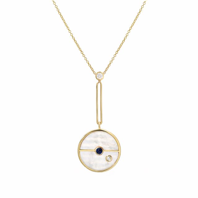 SIGNATURE COMPASS PENDANT with White Mother of Pearl and Blue Sapphire