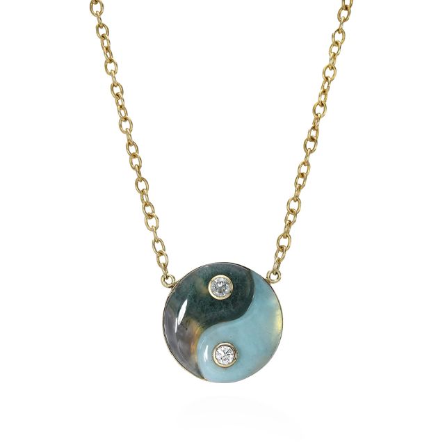 ONE OF A KIND MEDIUM DOUBLE STONE YIN YANG PENDANT in Peruvian Opal and Moss Agate
