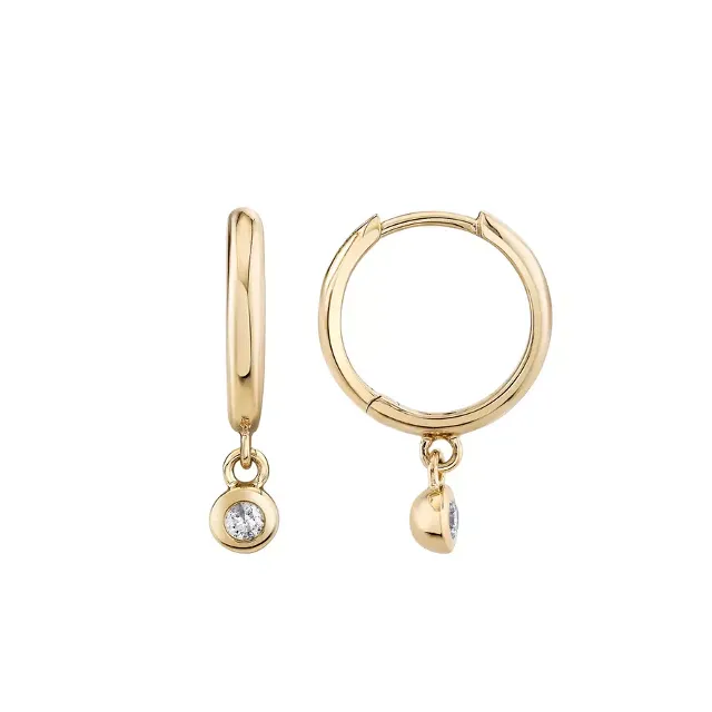 SINGLE DIAMOND RAINDROP 14-carat gold and diamond huggie earrings