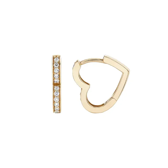 HEART PAVE 14-carat gold and diamond huggie earrings