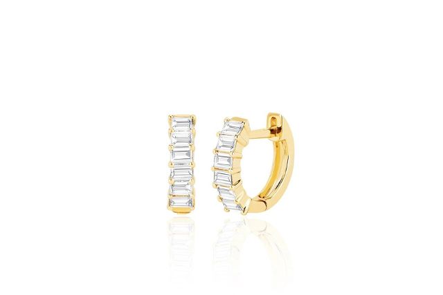 PRONG SET DIAMOND BAGUETTE 14 - carat gold huggie earrings