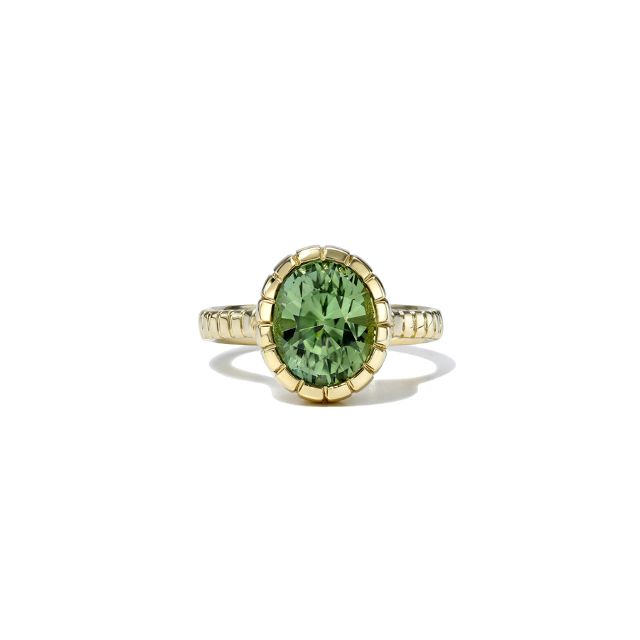 ONE OF A KIND HEIRLOOM BEZEL 14-carat gold and mint green tourmaline ring