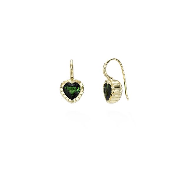 ONE OF A KIND HEART HEIRLOOM BEZEL 14-carat gold and green tourmaline earrings