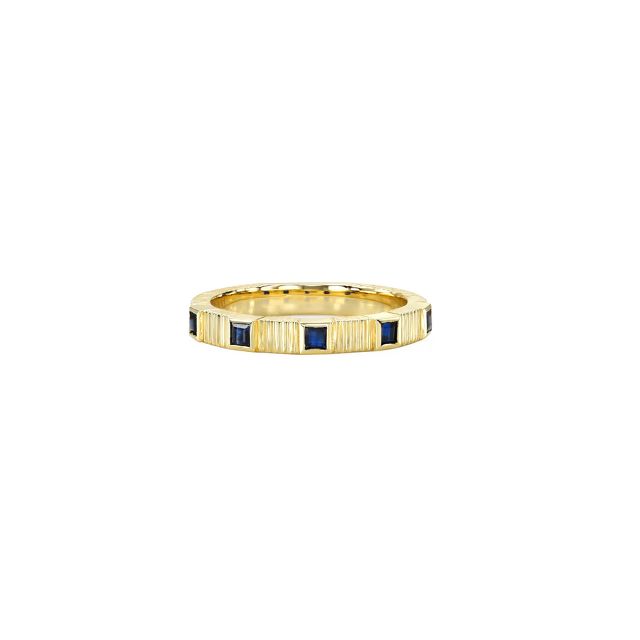 PLEATED 5 STONE carre cut blue sapphire and 14-carat gold ring