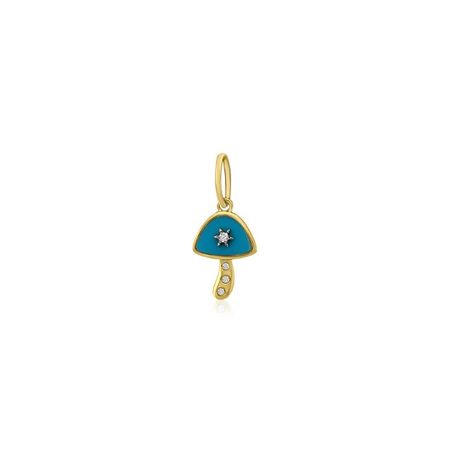BABY MUSHROOM turquoise and diamond 14-carat gold charm