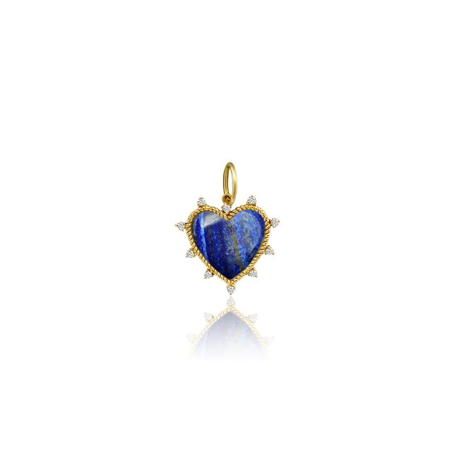 LAPIS HEART and diamond 14-carat gold charm