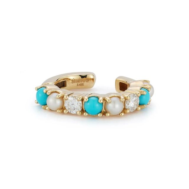 TURQUOISE, PEARL AND DIAMOND 14-carat gold ear cuff