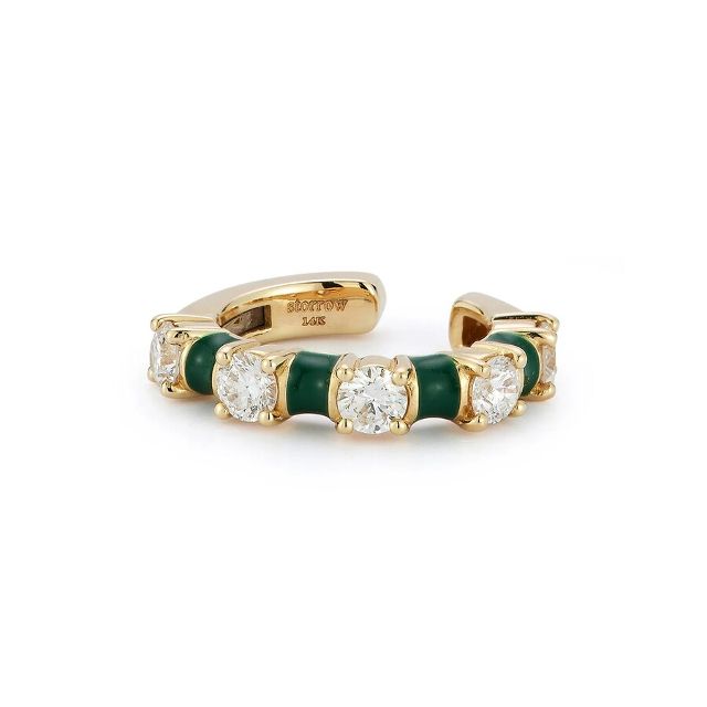 GREEN ENAMEL AND DIAMOND 14-carat gold ear cuff